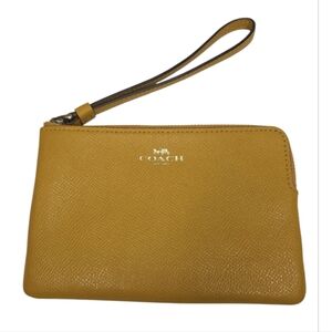 Coach Pebbled Leather Corner Zip Wristlet Honeycomb Yellow